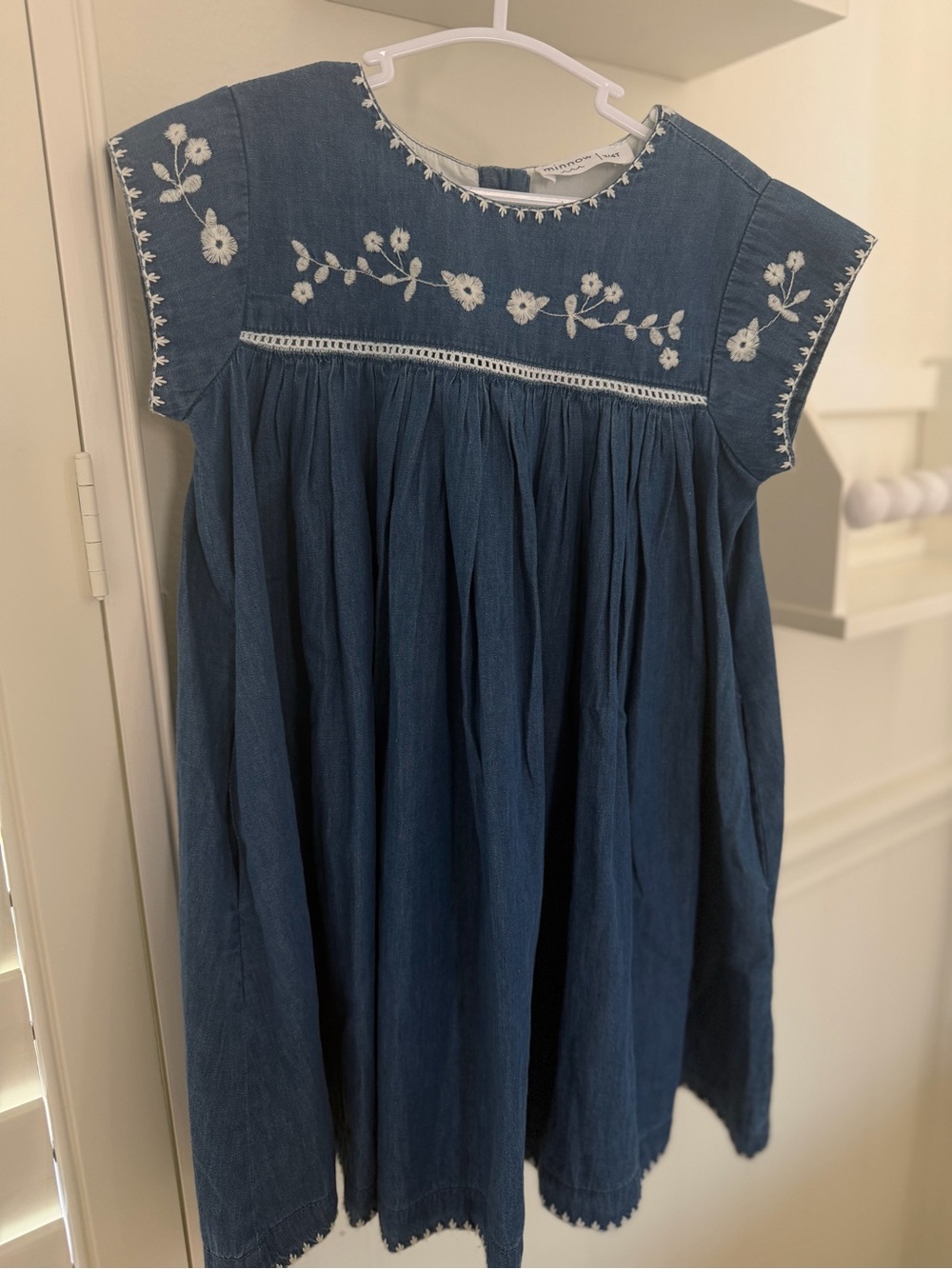 Minnow Girls Blue Embroidered Chambray Dress by